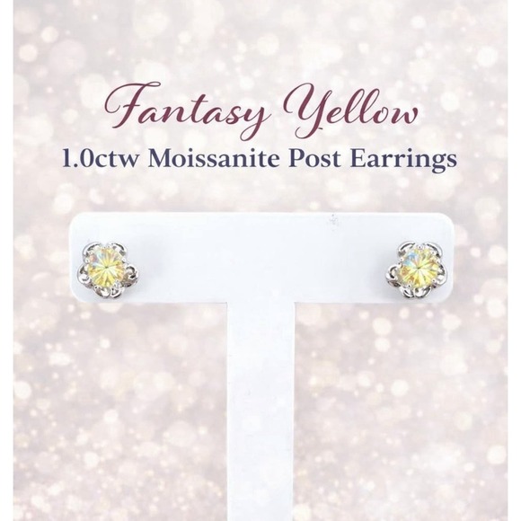 1 Carat Fantasy Yellow Moissanite Stud Earrings 925 Sterling Silver New